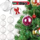 100X Christmas Clear Plastic Balls Baubles DIY Fillable Gift Xmas Tree Ornaments