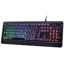 KOPJIPPOM Backlit Wired Keyboard - Large Print Computer Keyboards with Rainbow Backlight, Silent USB Wired Keyboard, Light Up Keyboard for Computer, PC, Gaming - Easy to See and Type