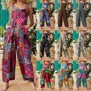Womens Patchwork Floral Printed Loose Dungarees Jumpsuit Pants Rompers Overalls