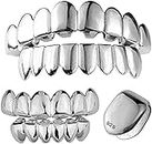 Solid 925 Sterling Silver Grillz - BEST 6 Or 8 Tooth Or Single Caps/Top & Bottom Grills For Teeth - Real Solid Silver Fronts Don't Change Color, metal, No Gemstone