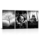 OuElegent Halloween Canvas Wall Art Candles Skull Crows Painting Print Haunted House Pictures Artwork for Living Room Home Decor Framed Ready to Hang (medium)
