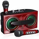 RUBEHOOW Karaoke Machine， Portable Bluetooth PA Speaker System with Colourful LED Lights and 2 Wireless Microphones， Music Box with AUX/USB/TF, Singing Karaoke Set for Adults/Children