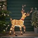 Lights4fun - Decorazione da giardino a forma di renna natalizia, a LED, funzionamento a batteria, con timer, 1 m