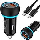 T Tersely USB C Car Charger, Super Mini Metal 38W Fast Car Charger with PD 20W Type C-C USB C Cable (1M), Dual Port Car Adapter for iPhone 15/14/13, Samsung S23/S22, Google 8 Pro/8,MacBook, iPad