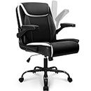 NEO CHAIR Office Chair Adjustable Desk Chair Mid Back Executive Comfortable PU Leather Ergonomic Gaming Back Support Home Computer with Flip-up Armrest Swivel Wheels (Black)