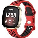 Upeak Sport Strap Compatible with Fitbit Versa 3 Strap/Versa 4/Fitbit Sense Strap/Fitbit Sense 2 for Women Men, Breathable Silicone Double Hole Snap Buckle Double Colour Band, Large, Red/Black