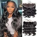 13x4 Lace Frontal Closure Body Wave Full Lace Frontal Ear to Ear Pre Plucked Lace Frontal Human Hair 100% Unprocessed Brazilian Virgin Human Hair 150% Density Remy Human Hair 14 Inch Natural Black