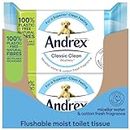Andrex Classic Clean Washlets, 12 Packs, Flushable Toilet Tissue Wet Wipes with Micellar Water-Biodegradable & Plastic-Free - Use with Regular Toilet Roll for a Shower Fresh Clean