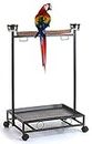Large Wrought Iron Parrot Bird Play Stand Perch Play Gym Play Ground Rolling Stand (Black Vein, 28.5" x 17" x 39" H)