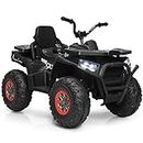 COSTWAY 12V Kids Electric Ride on Car, Toddlers Quad Bike ATV with Safety Belt, LED Light, Music, Horn, USB/ MP3/TF, 4 Wheels Vehicle Toy Car for Boys Girls (Black)