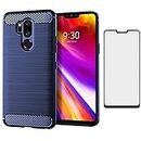 Asuwish Phone Case for LG G7 ThinQ with Tempered Glass Screen Protector Cover and Cell Accessories Soft LGG7 One G 7 Plus LG7 Fit LG7ThinQ 7G Thin Q G7+ G7thinq LGG7thinq Carbon Fiber Women Men Blue