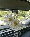 Crochet Daisy Car Accessories for Women Girls Cute Rear View Mirror Hanging Charms Handmade Daisy Flower Gifts for Crochet Lovers Car Decor Automotive Interior Aesthetic(White)