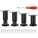 Ticeed Set of 4 Furniture Feet 8 cm - 12 cm Adjustable Steel Bed Feet Replacement Support Feet Table Legs with 18 Pieces Screws + 1 Piece Screwdriver for Furniture Sofa Bed Bedside Cabinet (Black)