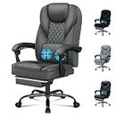 ALFORDSON Ergonomic Office Chair with 150° Recline & 2-Point Massage, PU Leather Computer Desk Chair with SGS Approved Gas-Lift, Executive Home Desk Chair Leather Video Game Chair (Avery Grey)