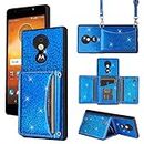 Furiet Wallet Case for Moto E5 Play E 5 Cruise 5E Go with Shoulder Strap, Flip Purse, Credit Card Holder Stand Sparkly Glitter Bling Phone Cover for Motorola MotoE5play MotoE5 E5play Women Men Blue