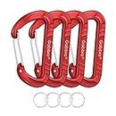 Gabbro Carabiner Clip Heavy Duty 2697lbs, 4 PCS 3" Large Lightweight Aluminum Caribeaners with Keychain Hook Ring Red