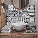 Lot de 10 stickers muraux autocollants pour décoration d’intérieur, salon, cuisine, salle de bain (Noir et blanc, 15 x 15 cm)