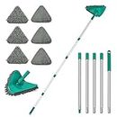 JEHONN Wall Cleaner Mop with Long Handle 82 Inches, 3-in-1 Ceiling Cleaning Tool Duster with 6 Replacement Microfiber Chenille Pads for Painted Walls, Baseboard, Window, Floor (Green)