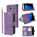 Compatible with Samsung Galaxy S7 Edge Wallet Case and Premium Vintage Leather Flip Credit Card Holder Stand Cell Accessories Phone Cover for Glaxay S7edge Gaxaly S 7 GS7 7s 7edge Women Men Purple
