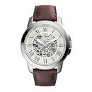 Fossil Men's Grant Automatic Stainless Steel and Leather Three-Hand Watch, Color: Silver, Brown (Model: ME3099)
