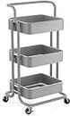 JIALTO 3 Tier Kitchen Trolley Rack, Utility Cart/Rolling Metal Organization with Handle & Caster Lockable Wheels/Organizer Racks Self/Racks for Storage Multipurpose (80h X 45l X31w Cm - Grey)