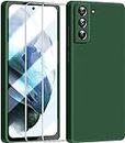 Dssairo 3 in 1 for Samsung Galaxy S21 Case, with 2 Pack Screen Protector, with Full Camera Cover Protection，Liquid Silicone Slim Shockproof Protective Phone Case 6.2 inch (Alpine Green)………