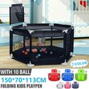 Foldable Kid Baby Playpen Fence Safety Play Yard Breathable Sturdy Oxford 10Ball