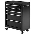 HOMCOM 5-Drawer Rolling Tool Chest, Lockable Tool Cabinet with 4 Universal Wheels, Tool Organizer for Garage, Factory and Workshop, Black