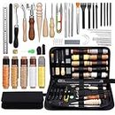 Leather Working Tools Leather Craft Tools and Supplies Leather Craft Kit with Waxed Thread Stitching Groover Awl for Cutting Punching, Leather Sewing Craft Making and Craft DIY