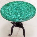 Green Malachite Stone Round Bedside Table Tops Handmade Bedroom Decor Furniture