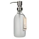 Kuishi Matt Glass White Soap Dispenser Pump Bottle [300ml, Silver], Glass Bottle Soap Dispenser with Stainless Steel Pump, White Bathroom Accessories (BPA-Free)