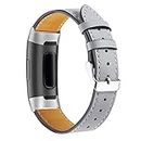 AISPORTS Compatible with Fitbit Charge 4 Strap/Fitbit Charge 3 Strap Leather for Women Men, Soft Breathable Leather Sport Wristband Metal Buckle Bracelet Replacement Strap for Fitbit Charge 4/Charge 3