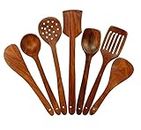 Simran Handicrafts Wooden Serving And Cooking Spoons Wood Brown Spoons Kitchen Utensil Set Of 7 - 8.3 Cm