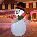 COMIN 5ft Christmas Inflatables Outdoor Decorations, Blow Up Snowman Holding Gift Box Inflatable with Built-in LEDs for Christmas Indoor Outdoor Yard Lawn Garden Decorations