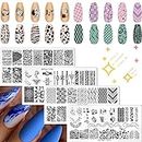 RUNRAYAY 4Pcs Geometric Series Nail Stamping Plates for Nails Image, Nail Templates Nail Stencils for Nails Art Stamping Kit Nail Stamp Plates Set Printing Tools for Women and Girls Diy