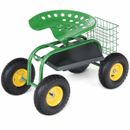 Costway Garden Rolling Cart Work Seat With Heavy Duty Tool Tray Gardening Green