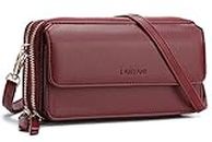RFID Crossbody Wallet Wristlet Purse with Phone Pocket For Women Vegan Leather, Burgundy, Small