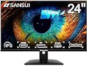 SANSUI Monitor 24 inch IPS FHD 1080P 75HZ HDR10 Computer Monitor with HDMI,VGA,DP Ports Frameless/Eye Care/Ergonomic Tilt/Speakers Built-in/110% sRGB(ES-24X5A HDMI Cable Included)