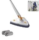 360 Degree Rotatable Adjustable Triangle Cleaning Mop, Rotatable Adjustable Cleaning Mop, Baseboard Cleaner Tool with Handle Used To Clean Glass, Floor, Wall Furniture and Ceiling (White)