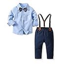 Volunboy Boys Clothes Set Toddler Kids Gentlemen Suit Long Sleeve Bow Tie Shirts Suspenders Pants Outfits (Blue, 4-5T)