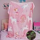 BLiSS HUES Glow in The Dark Blanket Unicorn & Fairy | 200 x 180cm/ 80 x 70 inch |Gifts for Toddler- Kids-Teen Girls |Bedroom Decor |Travel Lightweight Luminous Throw Blanket - Pink