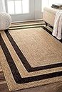 vasac Natural Fibres Braided Reversible Classic Hand Woven Carpet/Mat/Rug/Pooja Patti for Kitchen Bedroom Living/Dining Room | Black | Cotton and Natural Jute (4x6 feet)