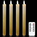 Mavandes Flameless LED Taper Candles Remote Timer,Battery Flickering Gold Real Wax 3D-Wick Candles,Pack of 2 Electric Warm Fire Window Flameless Candlesticks,Indoor Wedding Home Decor(2 x 25cm)