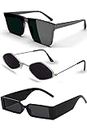 Sheomy Unisex Combo offer pack of 3 shades glasses White Black Candy MC stan Rectangle Retro Narrow Sunglasses Women and Men Small Narrow Square Sun Glasses Combo offer pack of candy MC stan -186