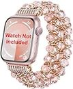 Zitel Beaded Bracelet Band Compatible with Apple Watch 41mm/40mm/38mm Handmade Elastic Stretch Beads Strap for Women Girls iWatch Series 9 | 8 | 7 | 6 | 5 | 4 | 3 | 2 | 1 | SE2 (Rose Gold)