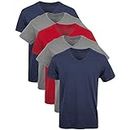 Gildan Men's V-Neck T-Shirts, Navy/Charcoal/Red, Large, 5 Pack