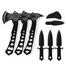 Throwing Axe Knife Set 10 inch Full Tang Stainless Steel Throwing Axe and 7 inch Well-Balanced Throwing Knife for Recreation Competition Throwing Products 6 Pack with Nylon Sheath (Black)