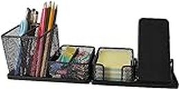 ZDHOSTY Metal Mesh Desk Organizer Office Supplies Caddy with Pen Holder and Storage Baskets for Desktop Accessories, DIY 6 Compartments, Black