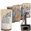 Viking Drinking Horn Mugs Set of 5, 100% Authentic Natural Ox Horn Glasses | 10oz Cool Unique Tumbler, Handmade Goblet Medieval Stein for Ale, Mead, Whiskey Gift for Men and Women