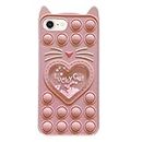 Asgens Fidget Pop Case for iPhone 6/6S/7/8/SE 2020, Cartoon Lucky Pink Cat Quicksand Bling Stars Push Bubbles Shockproof Silicone Soft Phone Case for Apple iPhone 6/6S/7/8/SE 2020 4.7 inch